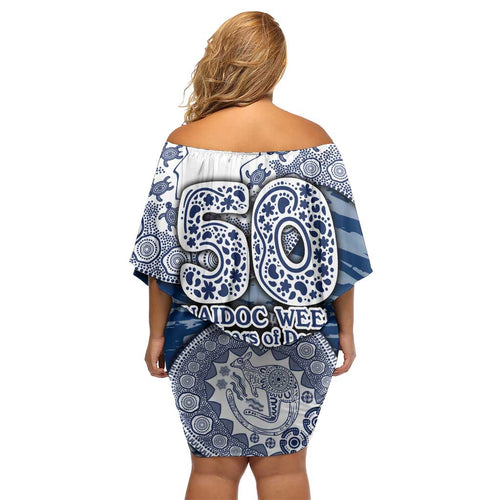 Geelong Cats NAIDOC Week 2026 Off Shoulder Short Dress Australian Aboriginal Dot Art Dreamtime Pattern Style
