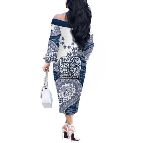 Geelong Cats NAIDOC Week 2026 Off The Shoulder Long Sleeve Dress Australian Aboriginal Dot Art Dreamtime Pattern Style
