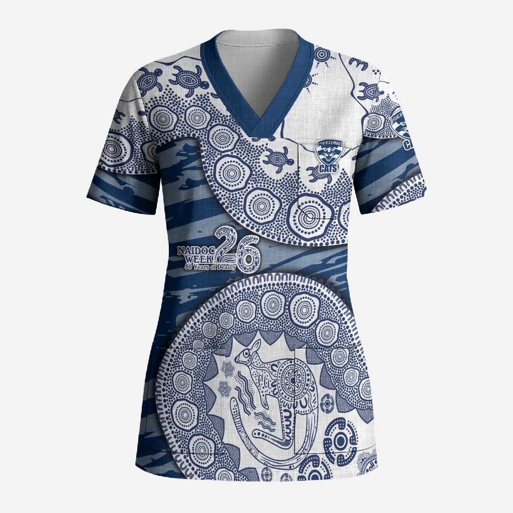 Geelong Cats NAIDOC Week 2026 Scrub Top Australian Aboriginal Dot Art Dreamtime Pattern Style