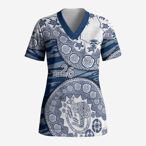 Geelong Cats NAIDOC Week 2026 Scrub Top Australian Aboriginal Dot Art Dreamtime Pattern Style