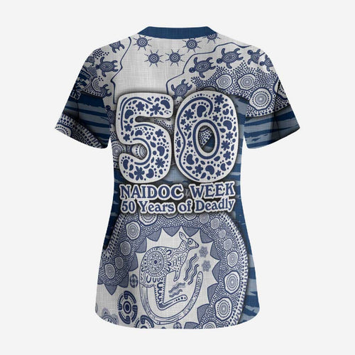 Geelong Cats NAIDOC Week 2026 Scrub Top Australian Aboriginal Dot Art Dreamtime Pattern Style