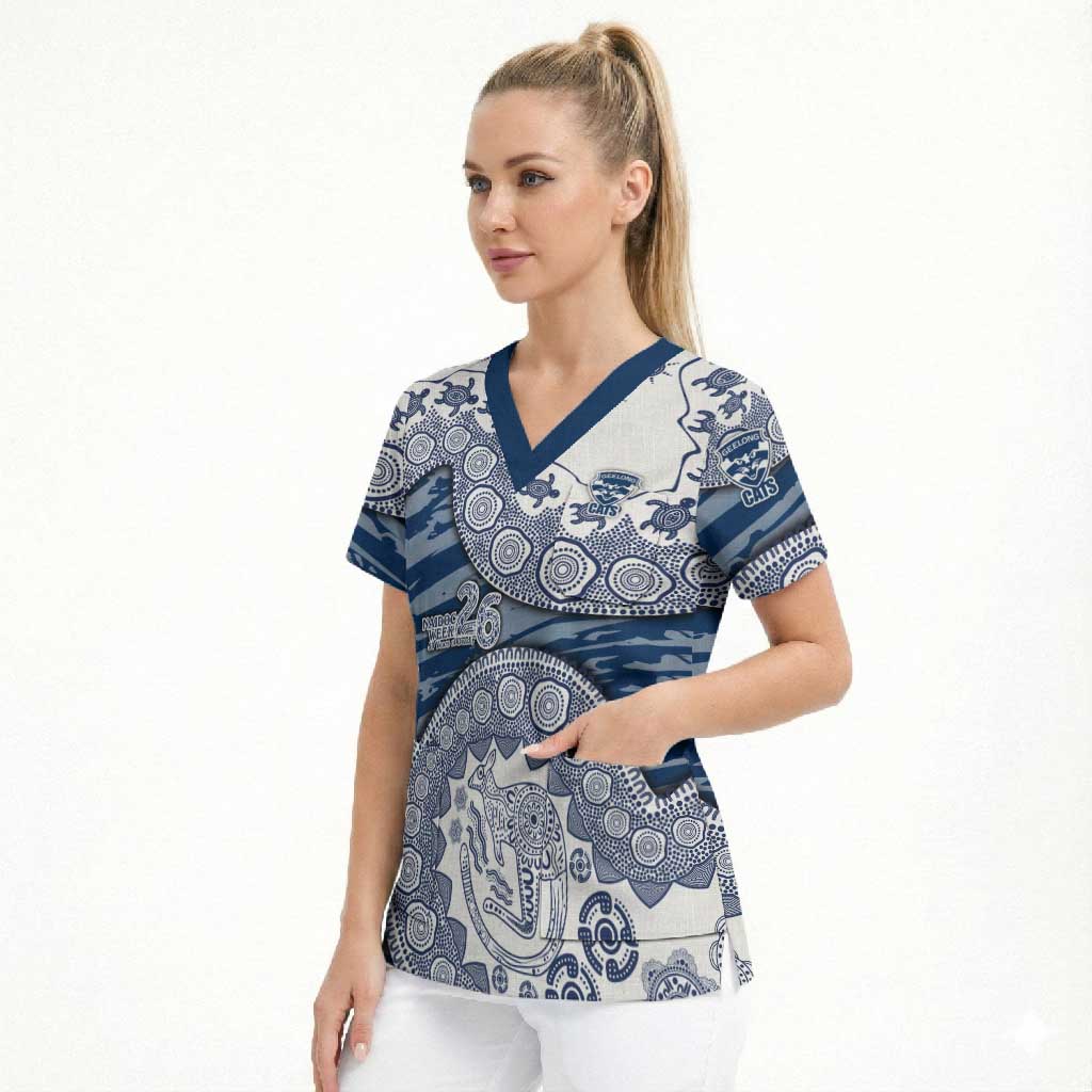 Geelong Cats NAIDOC Week 2026 Scrub Top Australian Aboriginal Dot Art Dreamtime Pattern Style