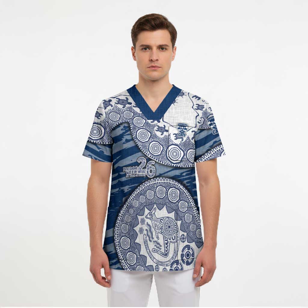 Geelong Cats NAIDOC Week 2026 Scrub Top Australian Aboriginal Dot Art Dreamtime Pattern Style