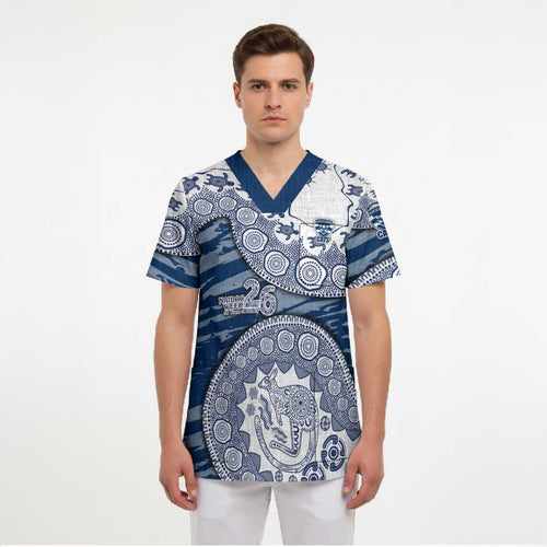 Geelong Cats NAIDOC Week 2026 Scrub Top Australian Aboriginal Dot Art Dreamtime Pattern Style