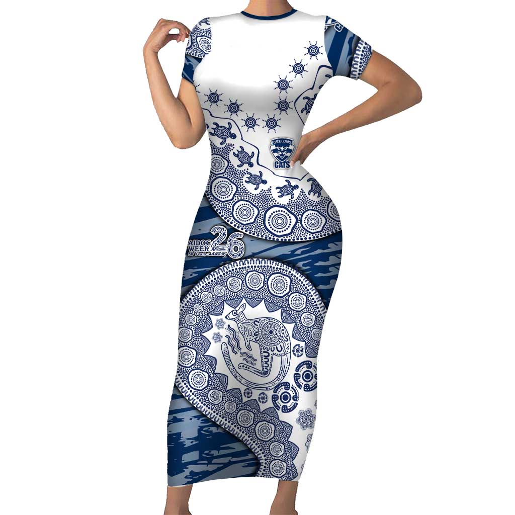 Geelong Cats NAIDOC Week 2026 Short Sleeve Bodycon Dress Australian Aboriginal Dot Art Dreamtime Pattern Style