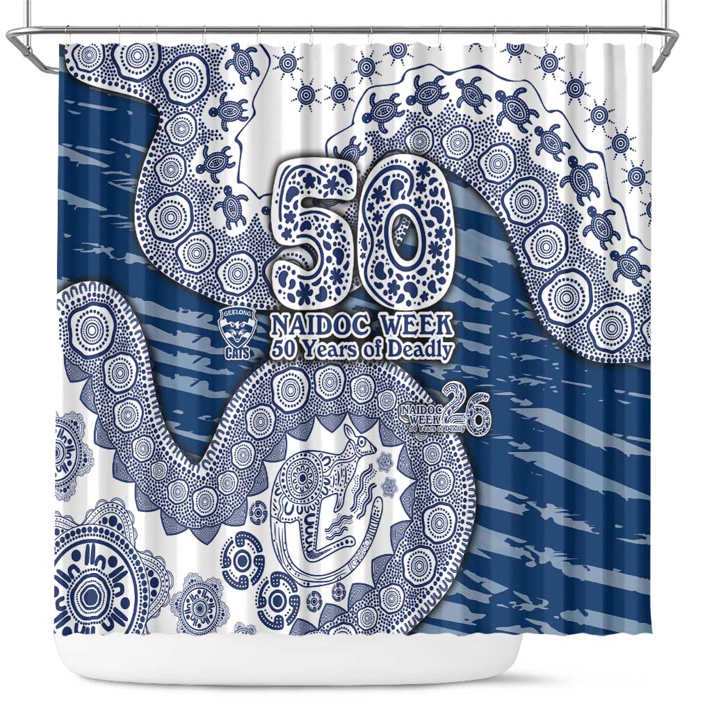 Geelong Cats NAIDOC Week 2026 Shower Curtain Australian Aboriginal Dot Art Dreamtime Pattern Style