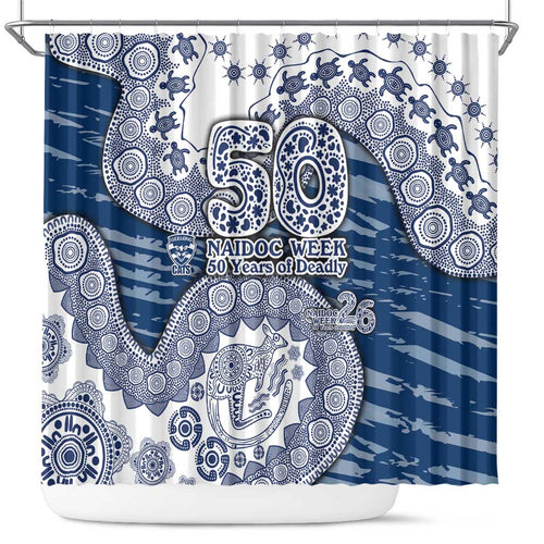 Geelong Cats NAIDOC Week 2026 Shower Curtain Australian Aboriginal Dot Art Dreamtime Pattern Style