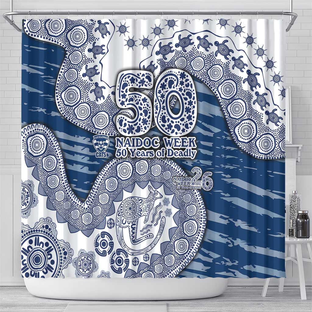 Geelong Cats NAIDOC Week 2026 Shower Curtain Australian Aboriginal Dot Art Dreamtime Pattern Style
