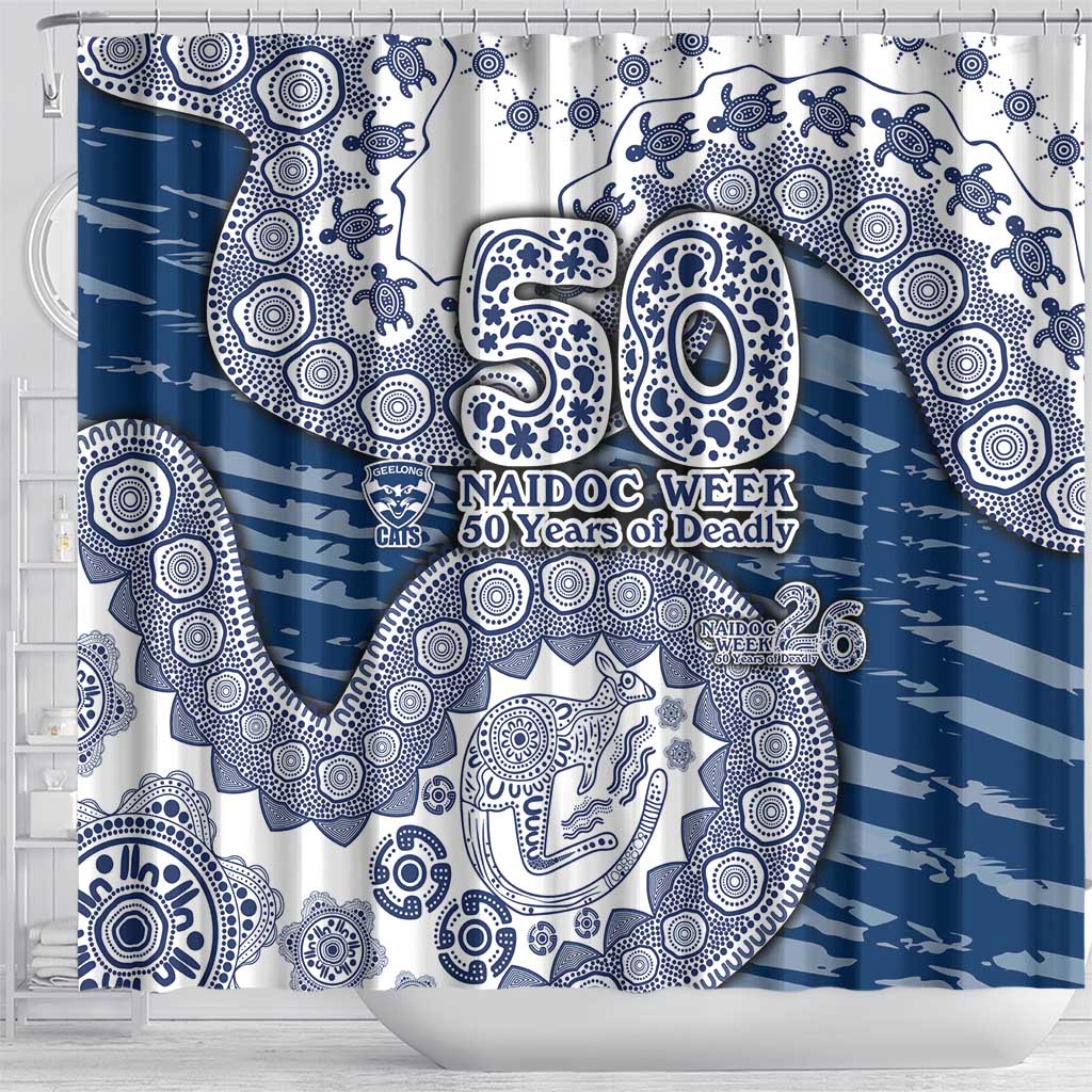 Geelong Cats NAIDOC Week 2026 Shower Curtain Australian Aboriginal Dot Art Dreamtime Pattern Style