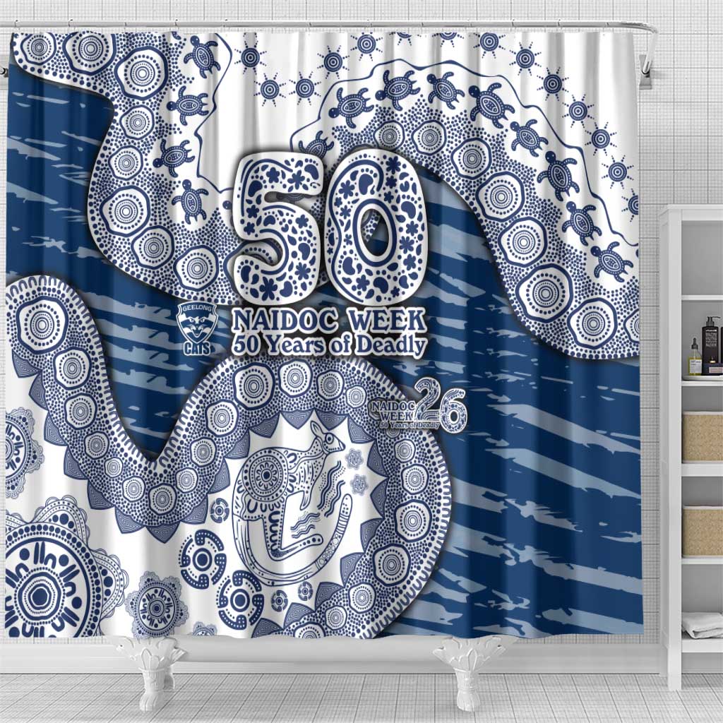 Geelong Cats NAIDOC Week 2026 Shower Curtain Australian Aboriginal Dot Art Dreamtime Pattern Style