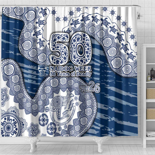 Geelong Cats NAIDOC Week 2026 Shower Curtain Australian Aboriginal Dot Art Dreamtime Pattern Style