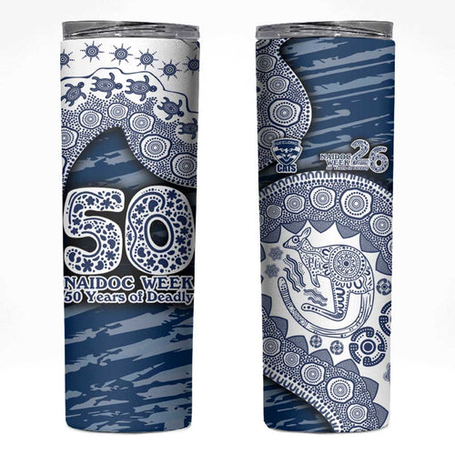 Geelong Cats NAIDOC Week 2026 Skinny Tumbler Australian Aboriginal Dot Art Dreamtime Pattern Style