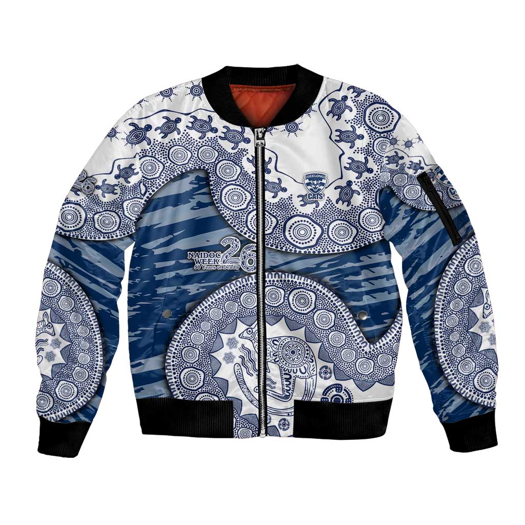 Geelong Cats NAIDOC Week 2026 Sleeve Zip Bomber Jacket Australian Aboriginal Dot Art Dreamtime Pattern Style