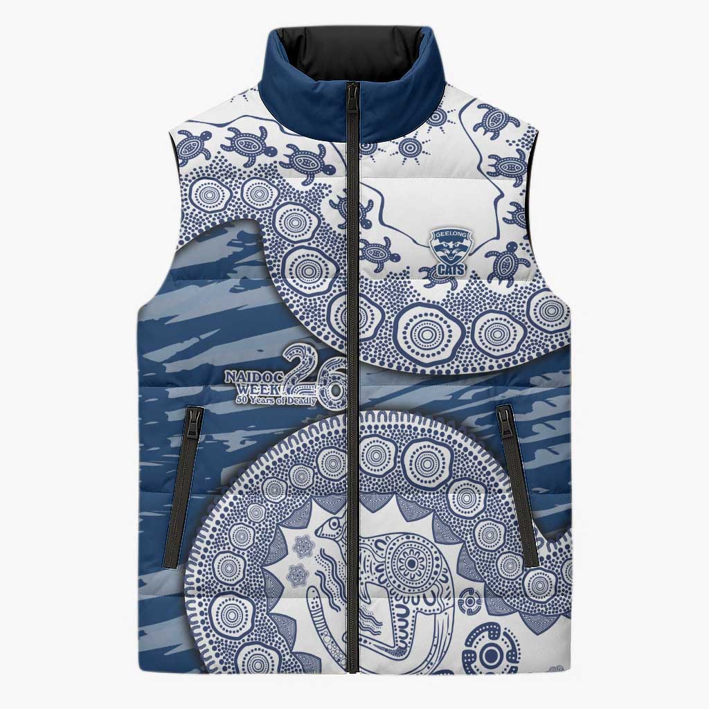 Geelong Cats NAIDOC Week 2026 Sleeveless Puffer Jacket Australian Aboriginal Dot Art Dreamtime Pattern Style