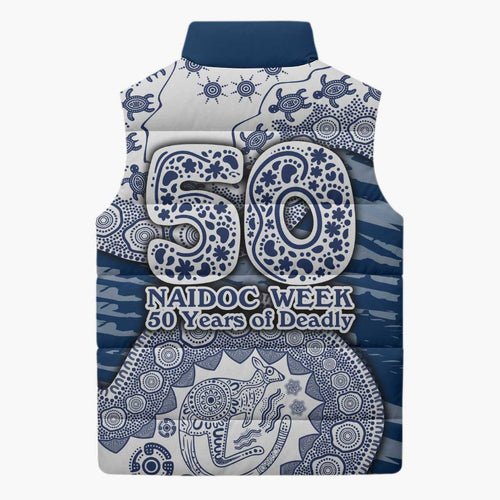 Geelong Cats NAIDOC Week 2026 Sleeveless Puffer Jacket Australian Aboriginal Dot Art Dreamtime Pattern Style