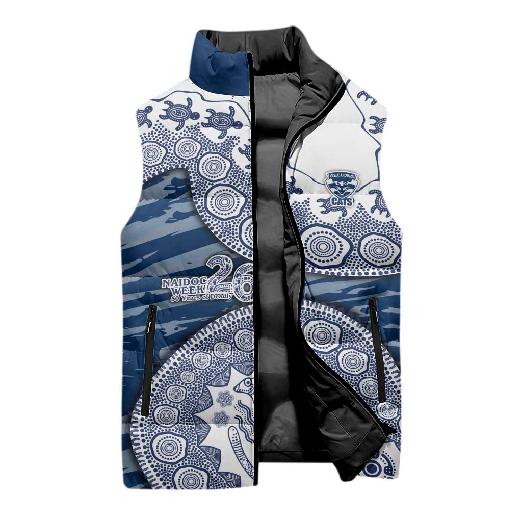 Geelong Cats NAIDOC Week 2026 Sleeveless Puffer Jacket Australian Aboriginal Dot Art Dreamtime Pattern Style