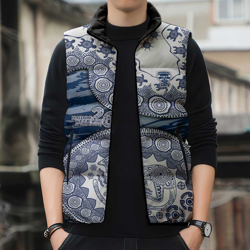 Geelong Cats NAIDOC Week 2026 Sleeveless Puffer Jacket Australian Aboriginal Dot Art Dreamtime Pattern Style