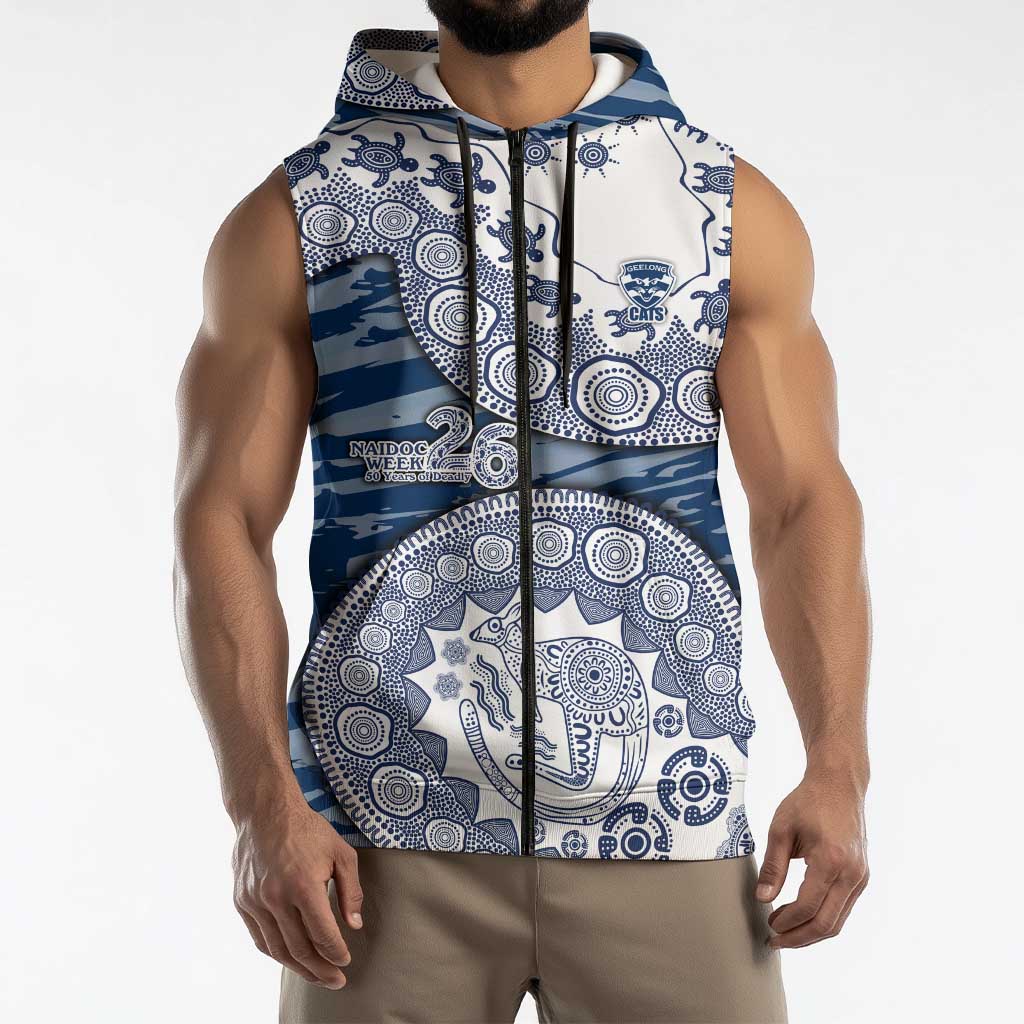 Geelong Cats NAIDOC Week 2026 Sleeveless Zip Hoodie Australian Aboriginal Dot Art Dreamtime Pattern Style