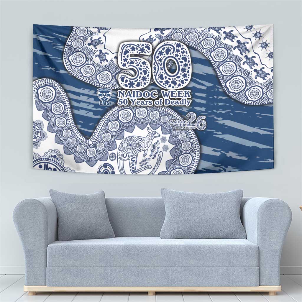 Geelong Cats NAIDOC Week 2026 Tapestry Australian Aboriginal Dot Art Dreamtime Pattern Style