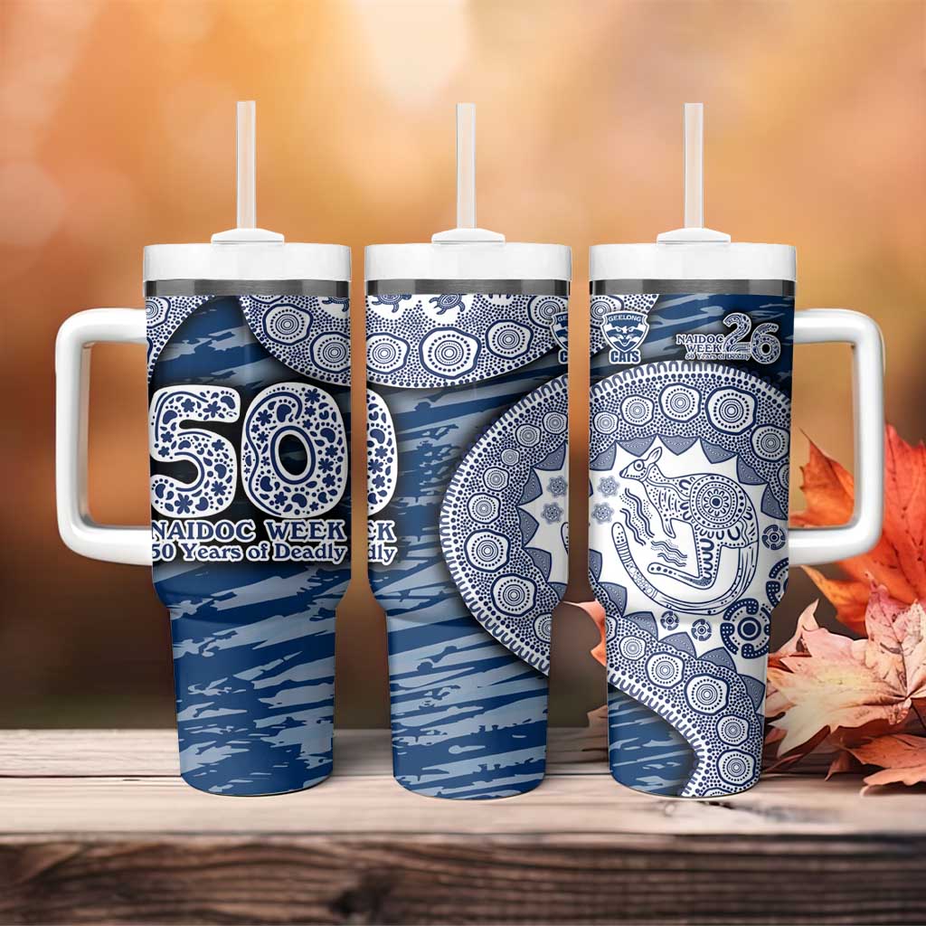 Geelong Cats NAIDOC Week 2026 Tumbler With Handle Australian Aboriginal Dot Art Dreamtime Pattern Style