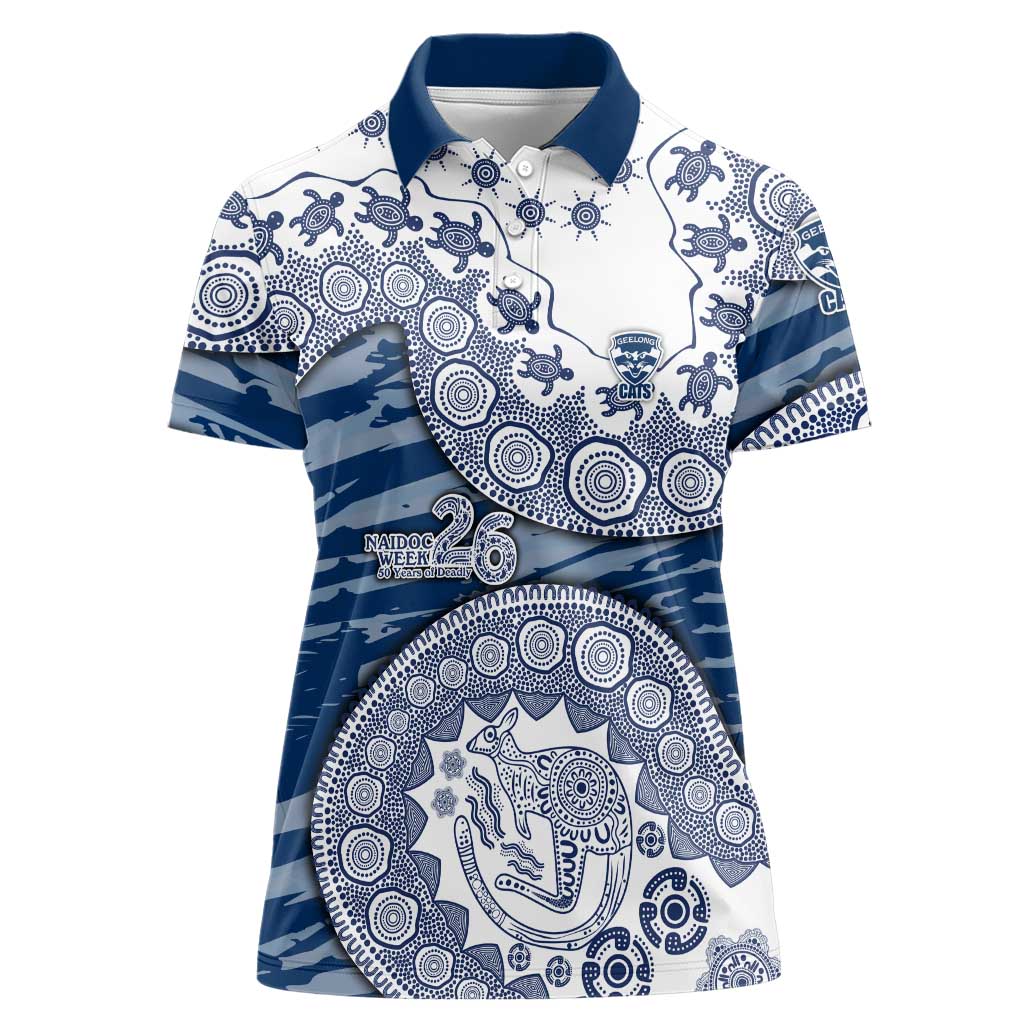 Geelong Cats NAIDOC Week 2026 Women Polo Shirt Australian Aboriginal Dot Art Dreamtime Pattern Style