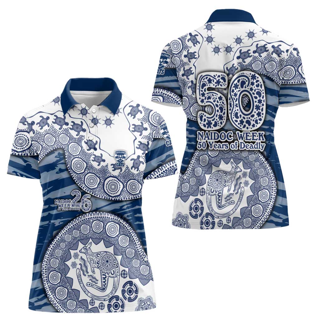 Geelong Cats NAIDOC Week 2026 Women Polo Shirt Australian Aboriginal Dot Art Dreamtime Pattern Style