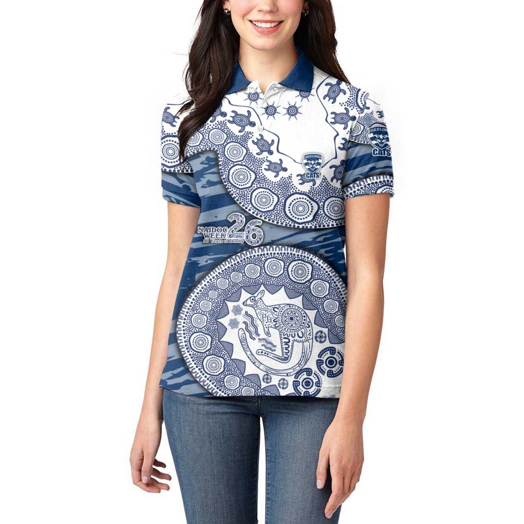 Geelong Cats NAIDOC Week 2026 Women Polo Shirt Australian Aboriginal Dot Art Dreamtime Pattern Style