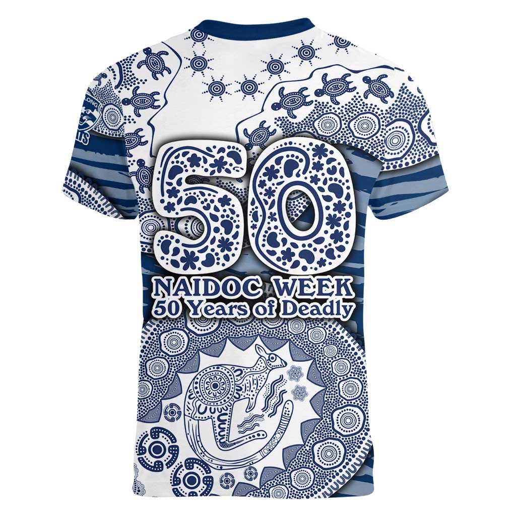 Geelong Cats NAIDOC Week 2026 Women V-Neck T-Shirt Australian Aboriginal Dot Art Dreamtime Pattern Style