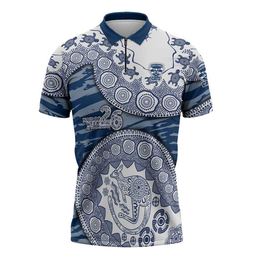 Geelong Cats NAIDOC Week 2026 Zipper Polo Shirt Australian Aboriginal Dot Art Dreamtime Pattern Style