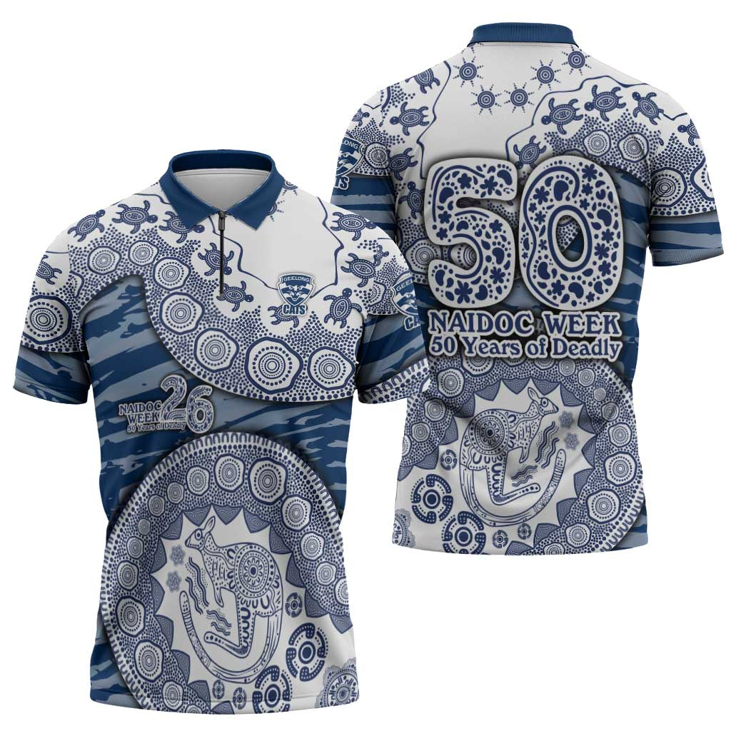 Geelong Cats NAIDOC Week 2026 Zipper Polo Shirt Australian Aboriginal Dot Art Dreamtime Pattern Style