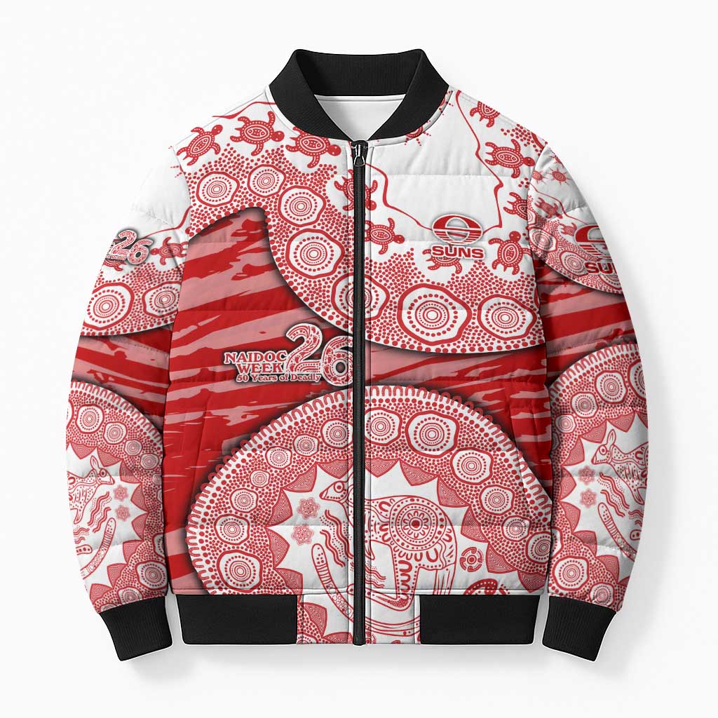 Gold Coast Suns NAIDOC Week 2026 Bomber Puffer Jacket Australian Aboriginal Dot Art Dreamtime Pattern Style