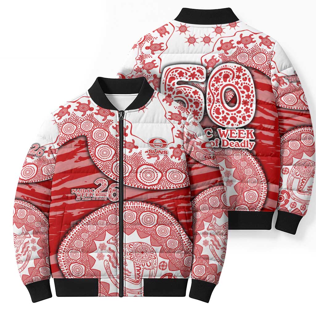 Gold Coast Suns NAIDOC Week 2026 Bomber Puffer Jacket Australian Aboriginal Dot Art Dreamtime Pattern Style
