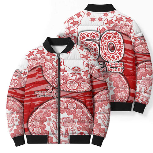 Gold Coast Suns NAIDOC Week 2026 Bomber Puffer Jacket Australian Aboriginal Dot Art Dreamtime Pattern Style