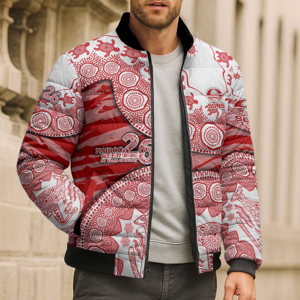 Gold Coast Suns NAIDOC Week 2026 Bomber Puffer Jacket Australian Aboriginal Dot Art Dreamtime Pattern Style