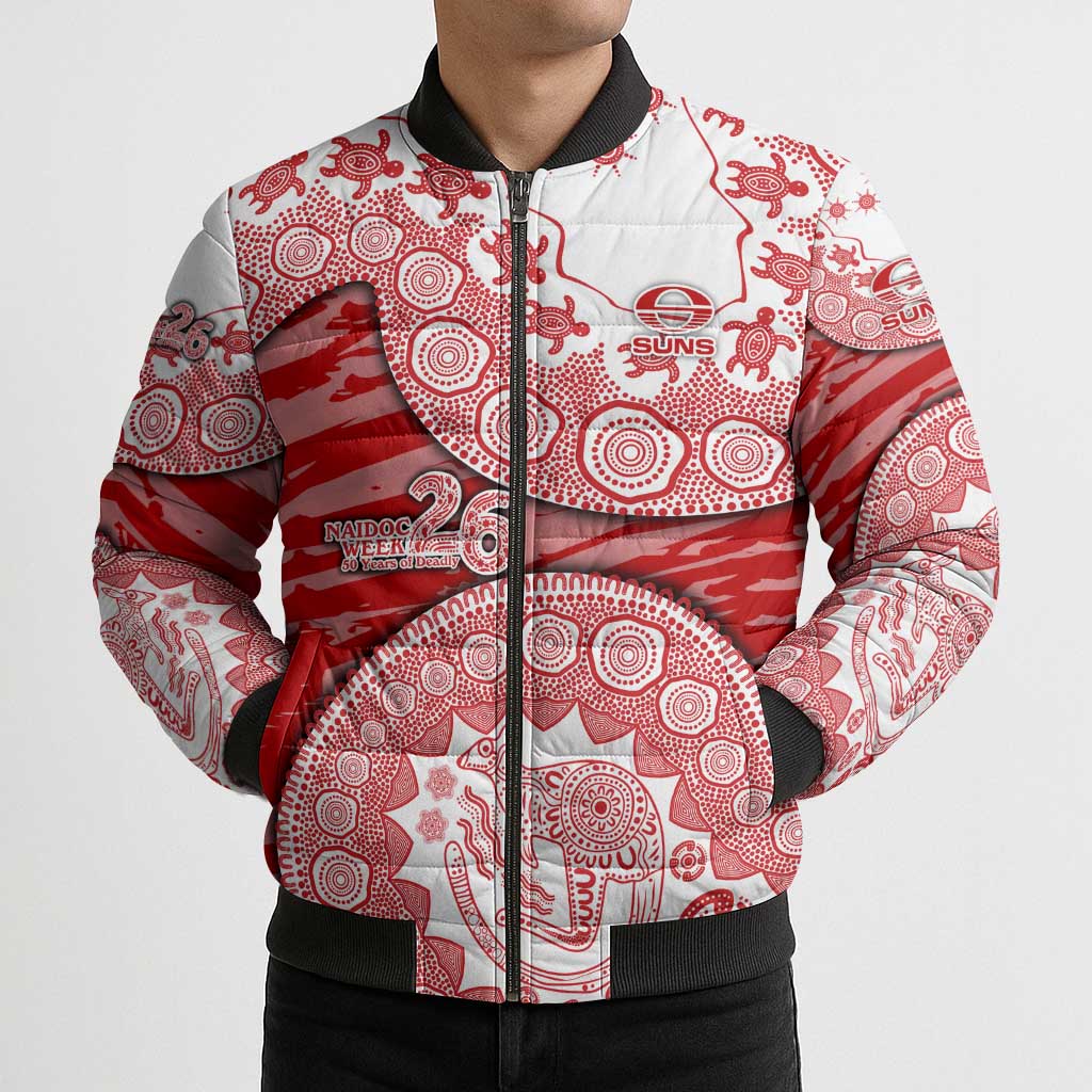 Gold Coast Suns NAIDOC Week 2026 Bomber Puffer Jacket Australian Aboriginal Dot Art Dreamtime Pattern Style