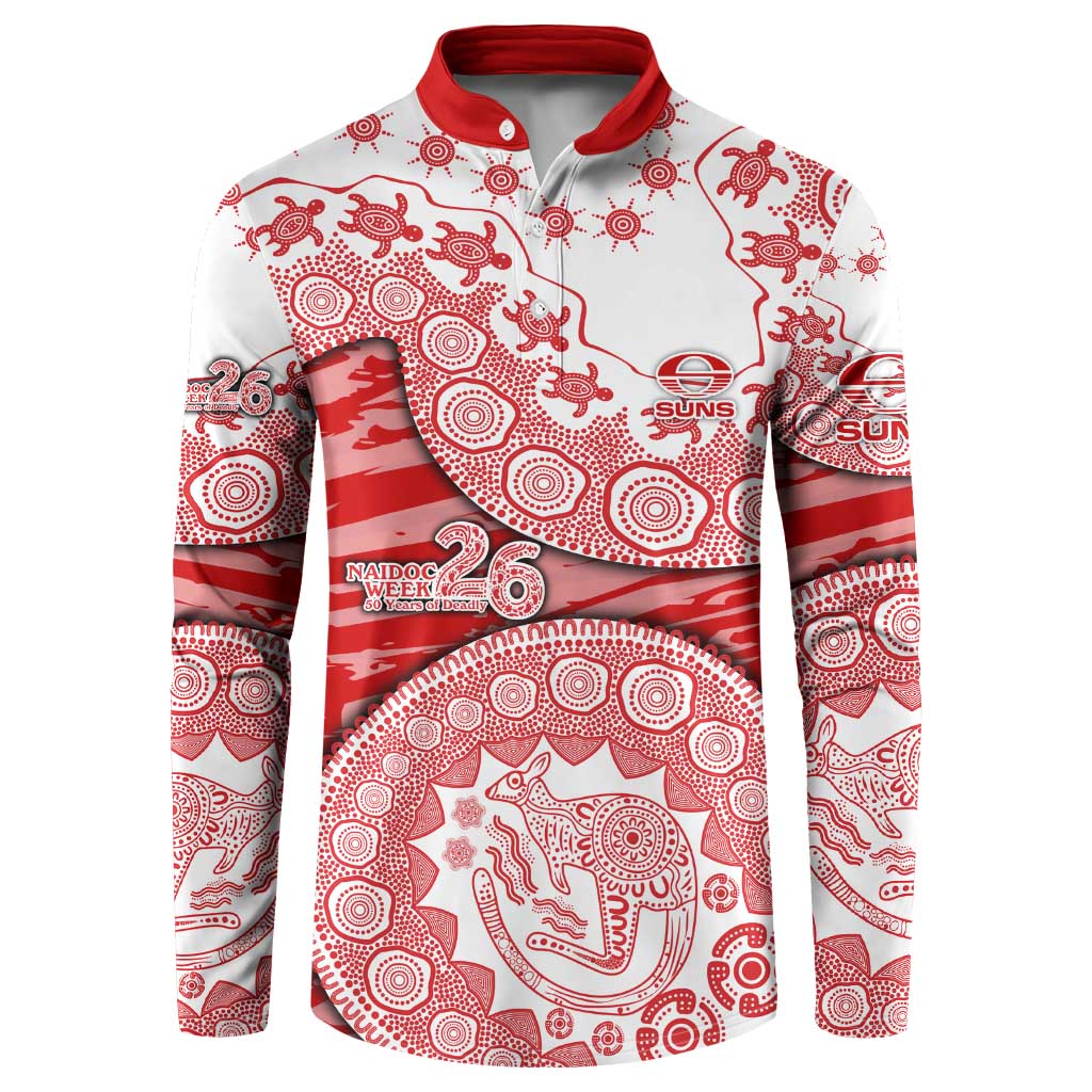 Gold Coast Suns NAIDOC Week 2026 Button Sweatshirt Australian Aboriginal Dot Art Dreamtime Pattern Style