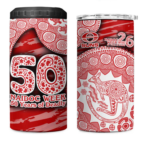 Gold Coast Suns NAIDOC Week 2026 4 in 1 Can Cooler Tumbler Australian Aboriginal Dot Art Dreamtime Pattern Style