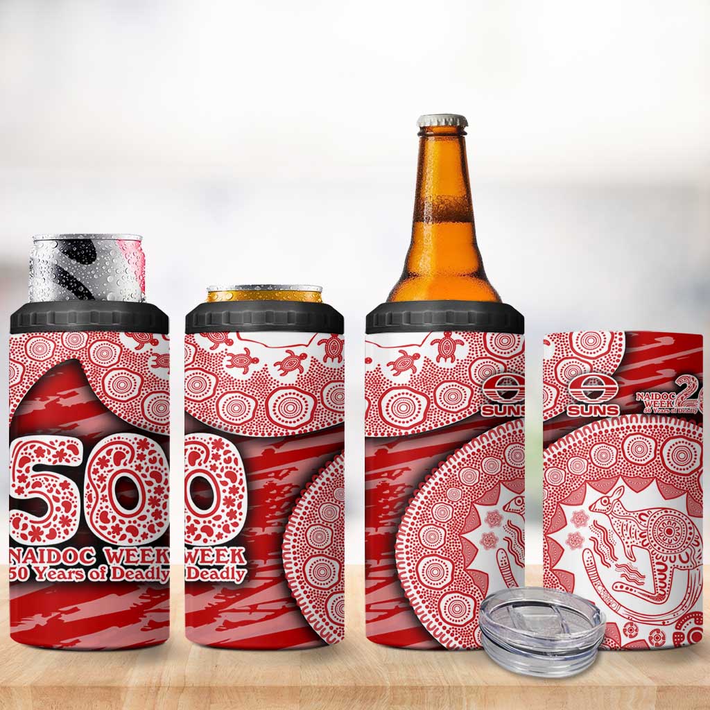 Gold Coast Suns NAIDOC Week 2026 4 in 1 Can Cooler Tumbler Australian Aboriginal Dot Art Dreamtime Pattern Style