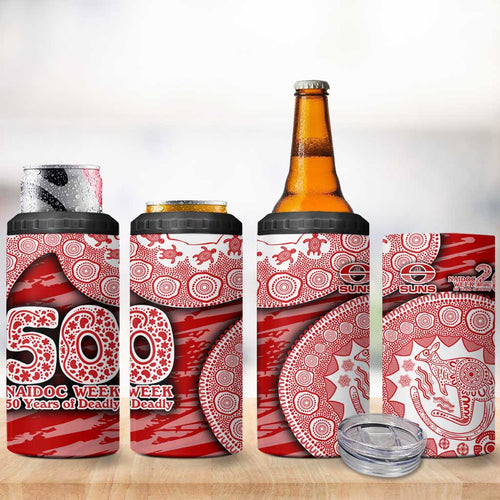 Gold Coast Suns NAIDOC Week 2026 4 in 1 Can Cooler Tumbler Australian Aboriginal Dot Art Dreamtime Pattern Style
