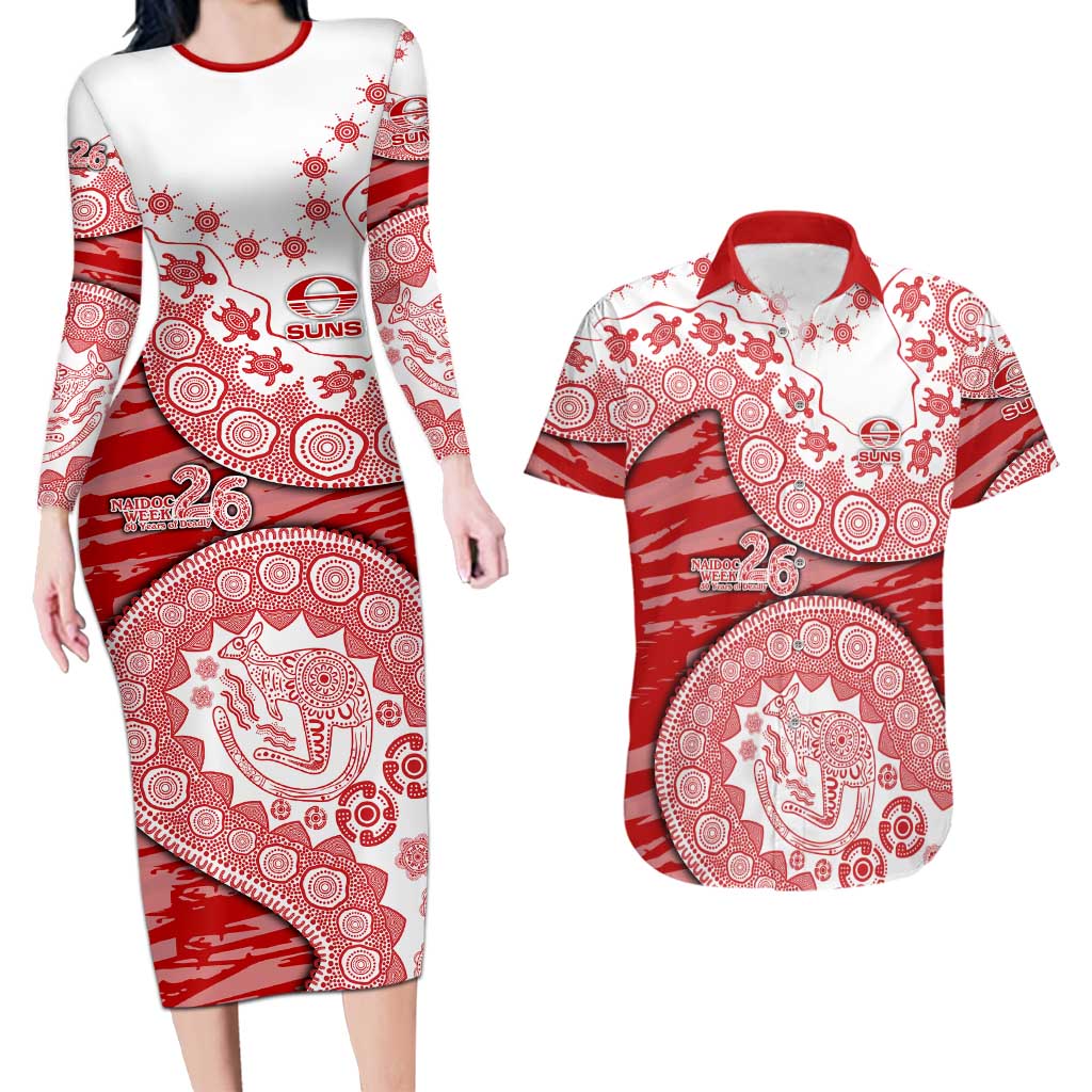 Gold Coast Suns NAIDOC Week 2026 Couples Matching Long Sleeve Bodycon Dress and Hawaiian Shirt Australian Aboriginal Dot Art Dreamtime Pattern Style