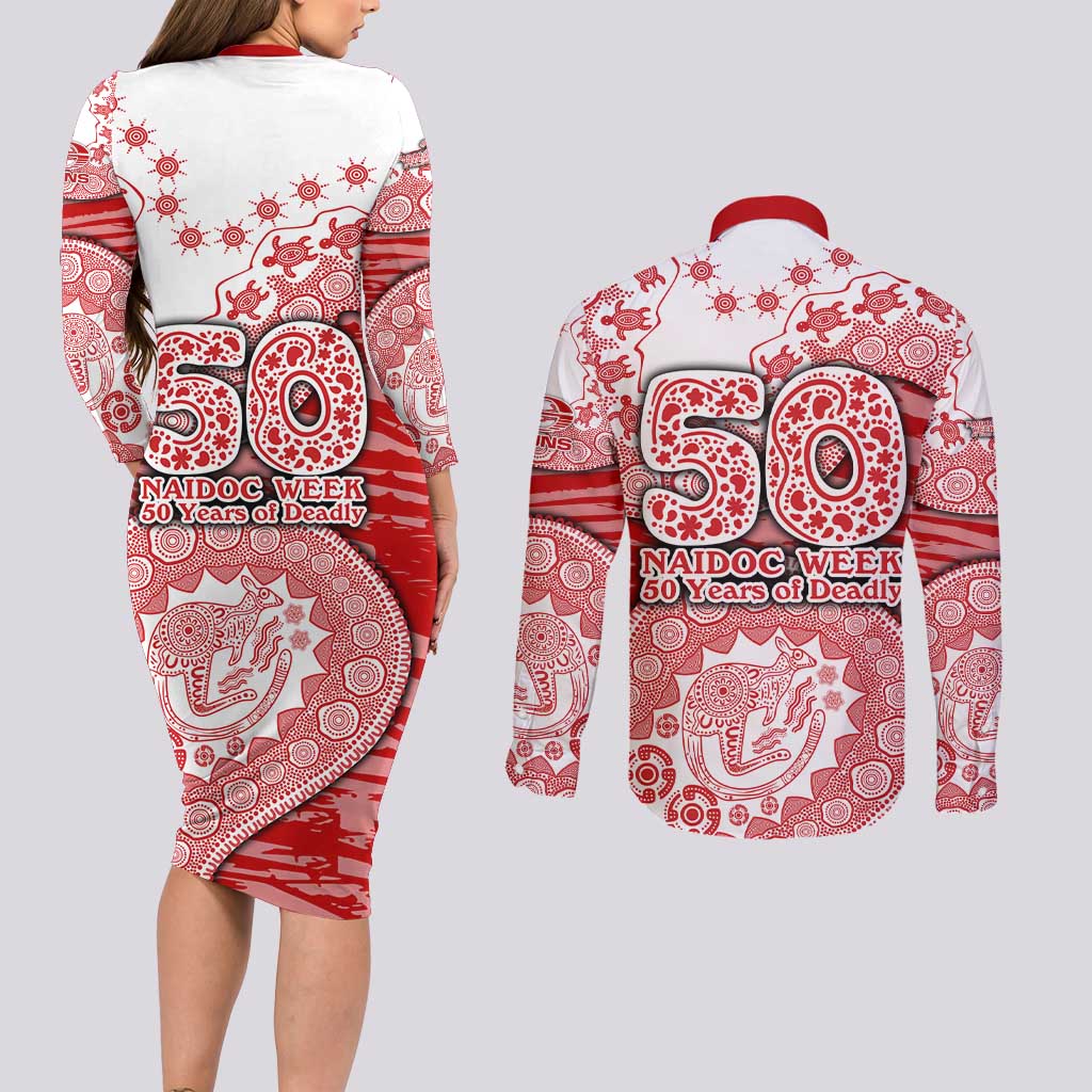 Gold Coast Suns NAIDOC Week 2026 Couples Matching Long Sleeve Bodycon Dress and Long Sleeve Button Shirt Australian Aboriginal Dot Art Dreamtime Pattern Style