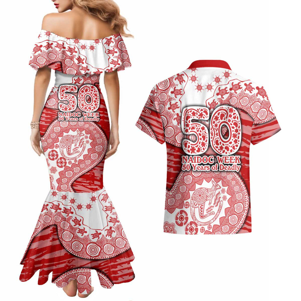 Gold Coast Suns NAIDOC Week 2026 Couples Matching Mermaid Dress and Hawaiian Shirt Australian Aboriginal Dot Art Dreamtime Pattern Style