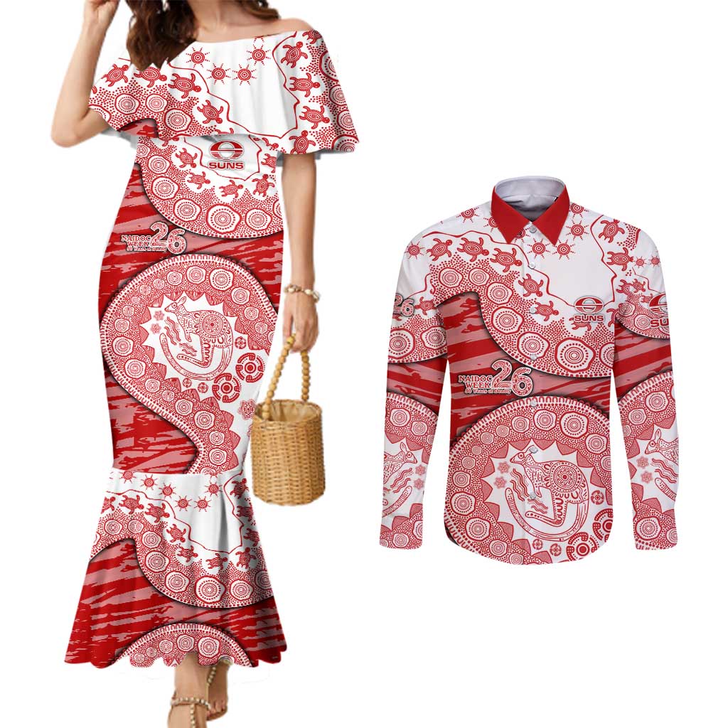 Gold Coast Suns NAIDOC Week 2026 Couples Matching Mermaid Dress and Long Sleeve Button Shirt Australian Aboriginal Dot Art Dreamtime Pattern Style