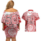 Gold Coast Suns NAIDOC Week 2026 Couples Matching Off Shoulder Short Dress and Hawaiian Shirt Australian Aboriginal Dot Art Dreamtime Pattern Style