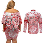 Gold Coast Suns NAIDOC Week 2026 Couples Matching Off Shoulder Short Dress and Long Sleeve Button Shirt Australian Aboriginal Dot Art Dreamtime Pattern Style