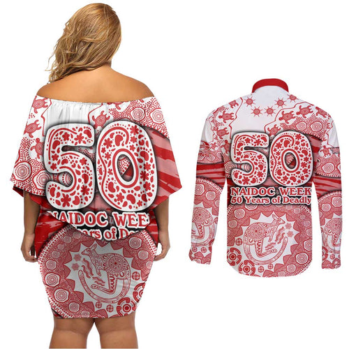 Gold Coast Suns NAIDOC Week 2026 Couples Matching Off Shoulder Short Dress and Long Sleeve Button Shirt Australian Aboriginal Dot Art Dreamtime Pattern Style