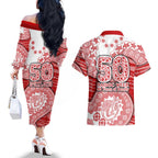 Gold Coast Suns NAIDOC Week 2026 Couples Matching Off The Shoulder Long Sleeve Dress and Hawaiian Shirt Australian Aboriginal Dot Art Dreamtime Pattern Style