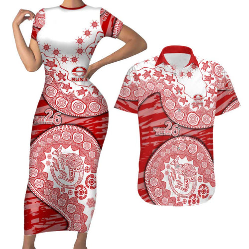 Gold Coast Suns NAIDOC Week 2026 Couples Matching Short Sleeve Bodycon Dress and Hawaiian Shirt Australian Aboriginal Dot Art Dreamtime Pattern Style
