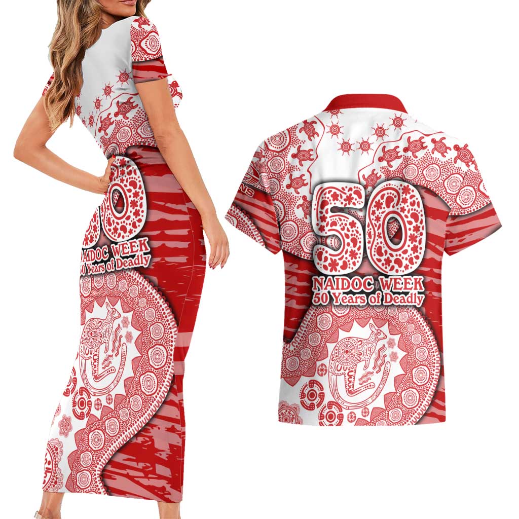 Gold Coast Suns NAIDOC Week 2026 Couples Matching Short Sleeve Bodycon Dress and Hawaiian Shirt Australian Aboriginal Dot Art Dreamtime Pattern Style