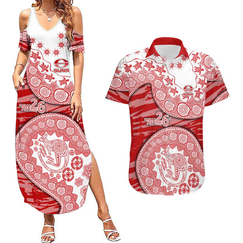 Gold Coast Suns NAIDOC Week 2026 Couples Matching Summer Maxi Dress and Hawaiian Shirt Australian Aboriginal Dot Art Dreamtime Pattern Style